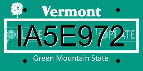 IA5E972 Vermont License Plate