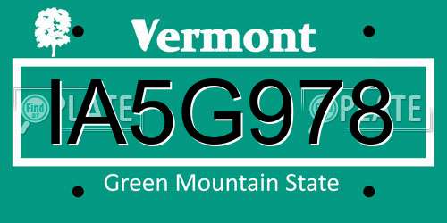 IA5G978 Vermont License Plate