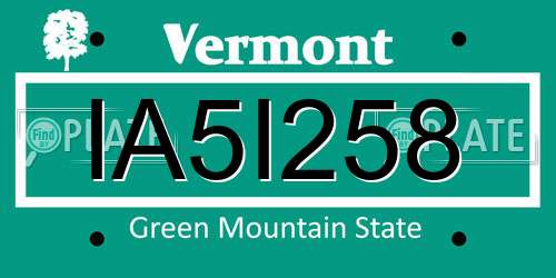 IA5I258 Vermont License Plate