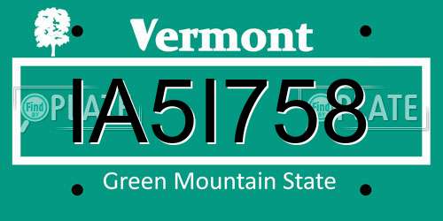IA5I758 Vermont License Plate