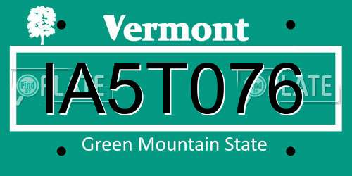IA5T076 Vermont License Plate