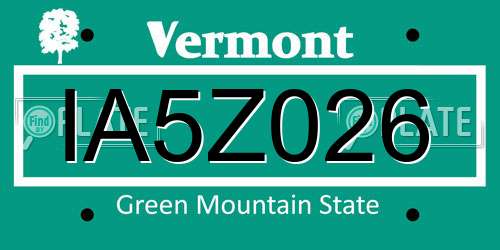 IA5Z026 Vermont License Plate