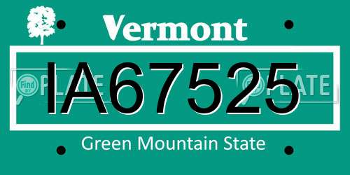 IA67525 Vermont License Plate