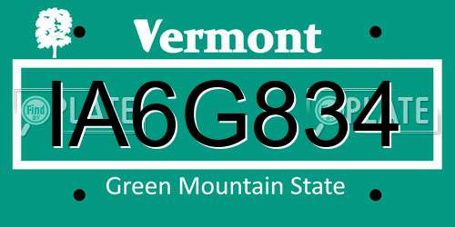 IA6G834 Vermont License Plate