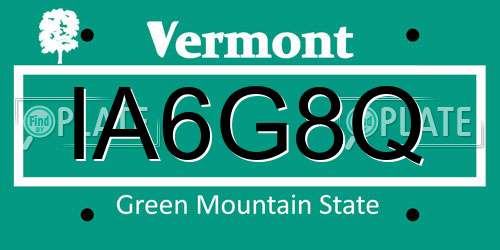 IA6G8Q Vermont License Plate