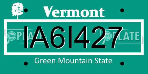 IA6I427 Vermont License Plate