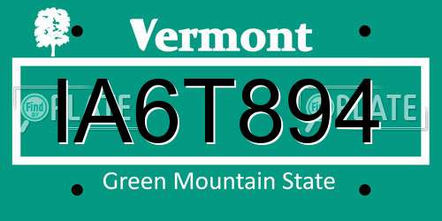 IA6T894 Vermont License Plate
