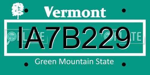 IA7B229 Vermont License Plate