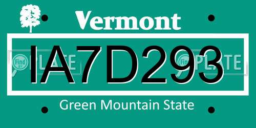 IA7D293 Vermont License Plate