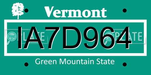 IA7D964 Vermont License Plate