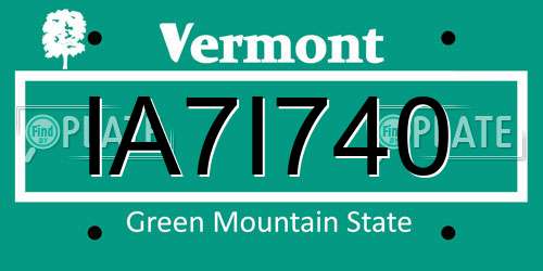 IA7I740 Vermont License Plate