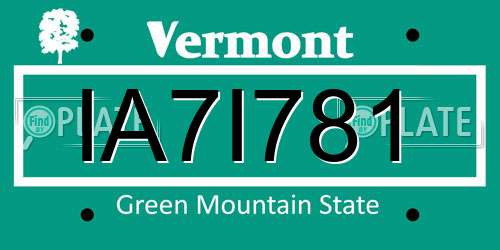 IA7I781 Vermont License Plate