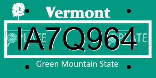 IA7Q964 Vermont License Plate