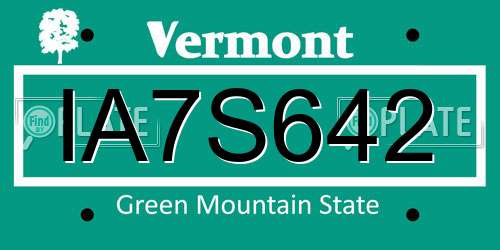 IA7S642 Vermont License Plate