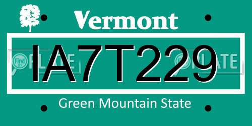 IA7T229 Vermont License Plate