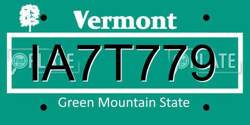 IA7T779 Vermont License Plate
