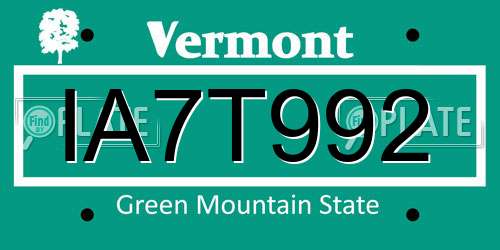 IA7T992 Vermont License Plate