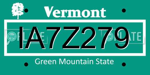 IA7Z279 Vermont License Plate