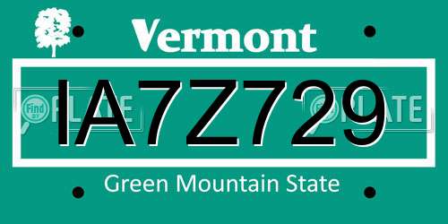 IA7Z729 Vermont License Plate