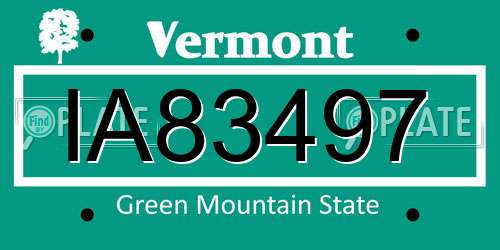 IA83497 Vermont License Plate