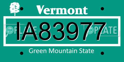 IA83977 Vermont License Plate