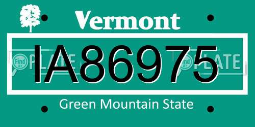 IA86975 Vermont License Plate