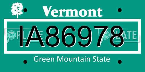 IA86978 Vermont License Plate