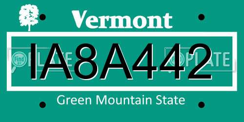 IA8A442 Vermont License Plate