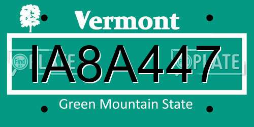 IA8A447 Vermont License Plate