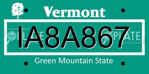 IA8A867 Vermont License Plate