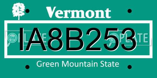 IA8B253 Vermont License Plate