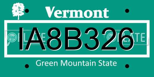 IA8B326 Vermont License Plate