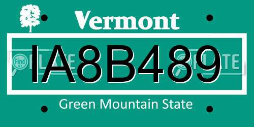 IA8B489 Vermont License Plate