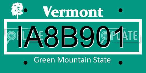 IA8B901 Vermont License Plate