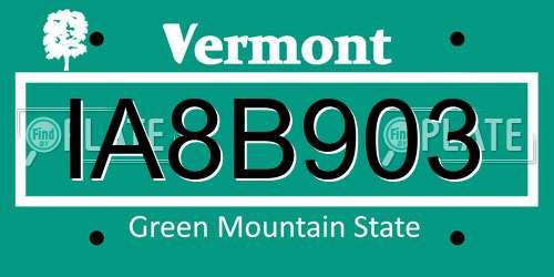 IA8B903 Vermont License Plate