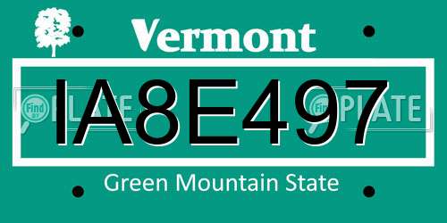 IA8E497 Vermont License Plate