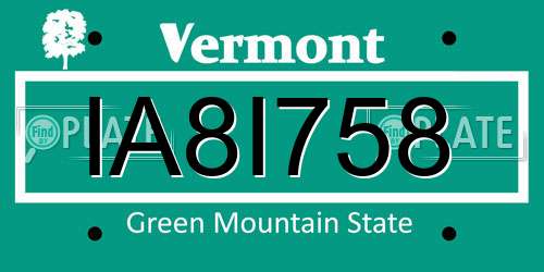 IA8I758 Vermont License Plate
