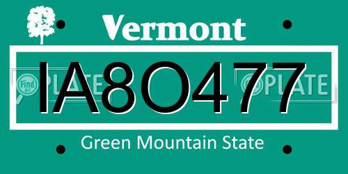 IA8O477 Vermont License Plate