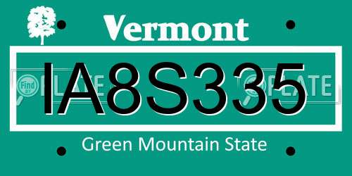 IA8S335 Vermont License Plate