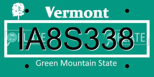 IA8S338 Vermont License Plate