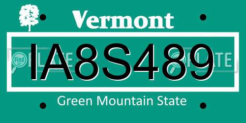 IA8S489 Vermont License Plate