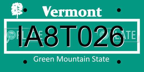 IA8T026 Vermont License Plate