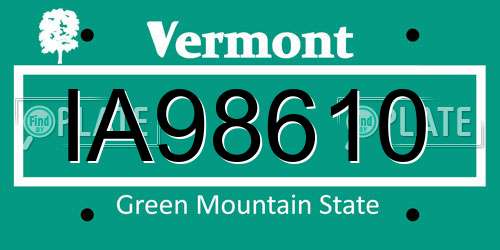 IA98610 Vermont License Plate