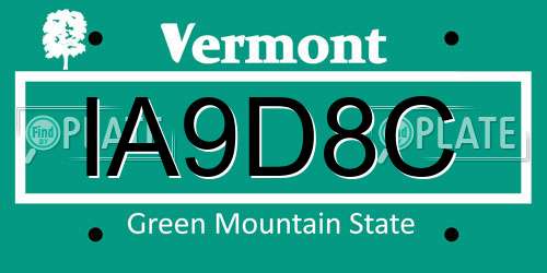 IA9D8C Vermont License Plate