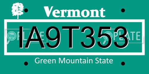 IA9T353 Vermont License Plate