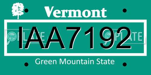 IAA7192 Vermont License Plate