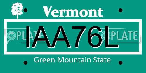 IAA76L Vermont License Plate