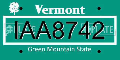 IAA8742 Vermont License Plate