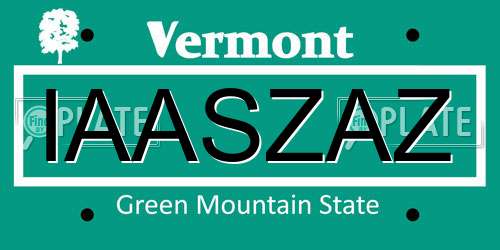 IAASZAZ Vermont License Plate