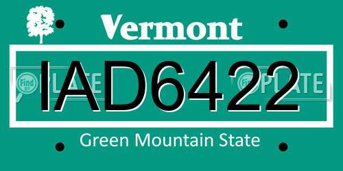 IAD6422 Vermont License Plate